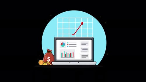 Flat Design Business Growth Analytics Laptop Animation
