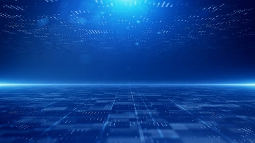 Futuristic Blue Digital Grid Background Loop with Glowing Particles