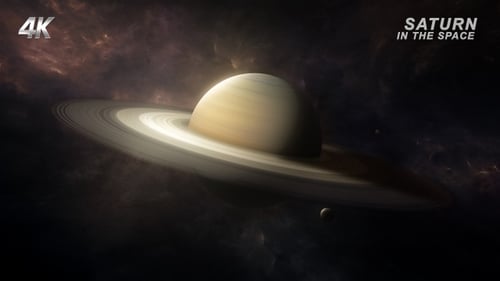 Realistic 3D Render of Saturn Planet with Rings Rotating in Space