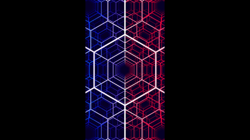 Vertical video blue and red hexagon grid tunnel loop animation background