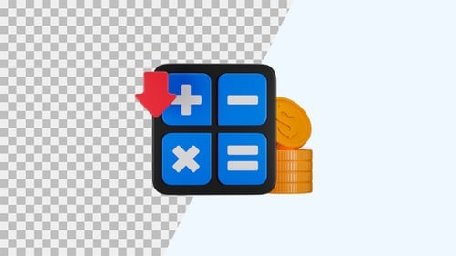 Animated 3D Calculator Icon with Financial Growth and Decline