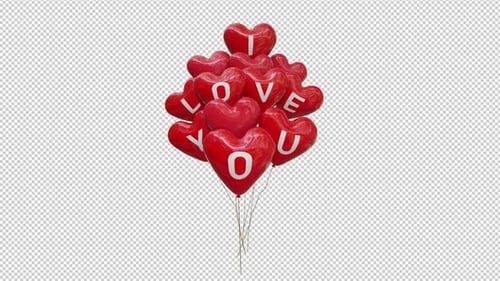Floating Red Heart Balloons with I Love You Text