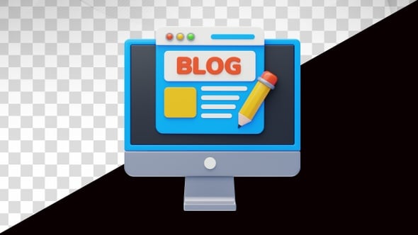 3D Animated Monitor with Blog Post and Pencil Icon, Elements Motion ...