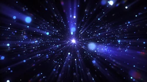 Futuristic Blue Particle Field Flying Through Cosmic Space