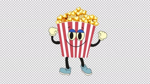 Happy Dancing Popcorn Box Mascot Retro Cartoon Animation