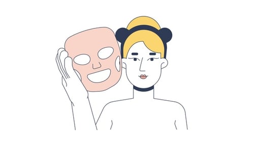 Blonde Frau trägt Gesichtsmaske auf Zeichentrickanimation