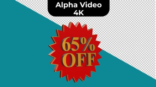 Animated 3D 65 Percent Off Starburst Promo Tag