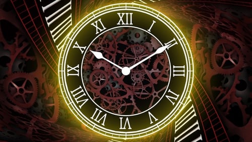 Futuristic Clock with Visible Gear Animation, Loop