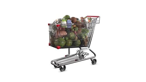 3D Shopping Cart Filling with Groceries and Food Animation