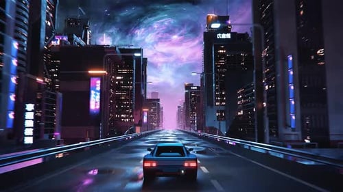 Retro Futuristic Synthwave City Outrun 4k VJ Loop