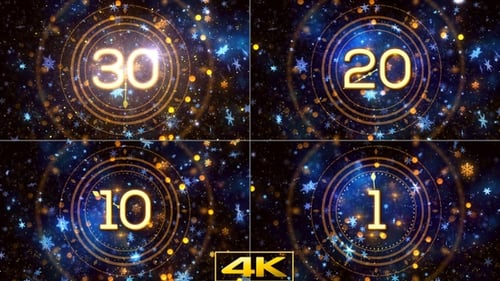 Festive New Year Countdown with Sparkling Snowflakes and Clock