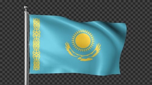 Realistic Waving Flag of Kazakhstan with Alpha Channel