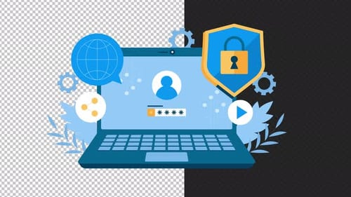 Animated Flat Design Concept of Cybersecurity and Data Protection