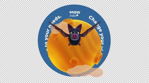 3D Animation Halloween Bat And Moon Transparent Loop