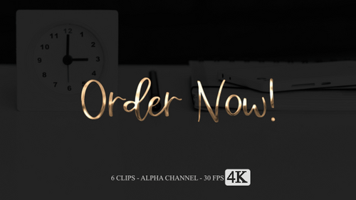 Animated Cursive Metallic 'Order Now' Text with Particle Effect