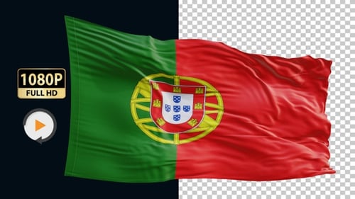 Realistic Waving Portugal National Flag Loop Animation