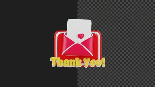 Animated 3D Thank You Message with Hearts and Envelope