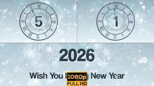 Elegant New Year Countdown with Snowy Background and Fireworks