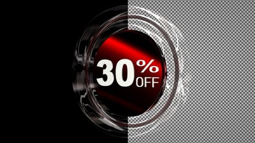 Glass circle with discount text - 30 percent off, Alpha Channel, Exclusive, Looped