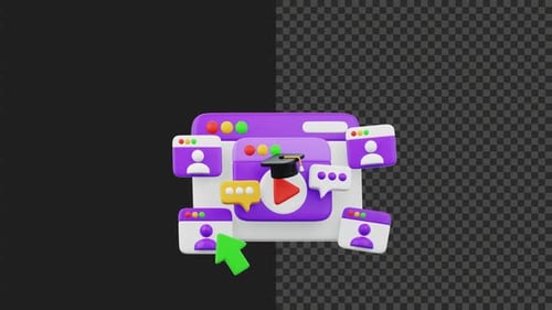 3D Cute E-Course Website Illustration Animation | 4K Transparent Background