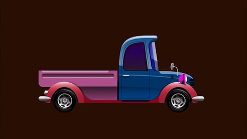 Animated Cartoon Pickup Truck Driving Motion Graphic