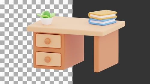3D Animation of Contemporary Office Desk with Accessories | Alpha Channel