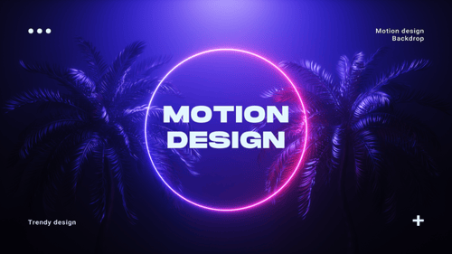 Rotating Neon Glowing Frame Between Palm Trees Loop