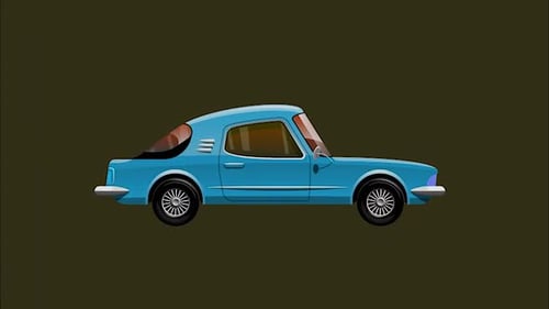 Animated Blue Cartoon Car Driving with Spinning Wheels