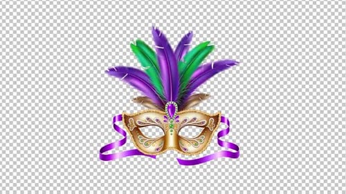 Animated Mardi Gras Mask with Feathers and Ribbons