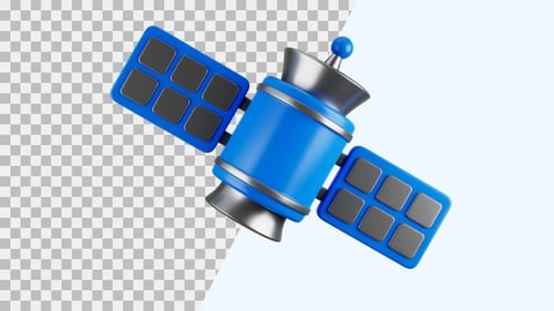 Animated 3D Satellite Icon Rotating on Black