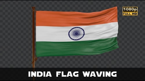 Realistic Waving India Flag Animation with Alpha Channel