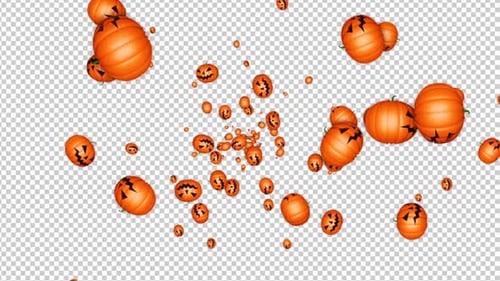 Endless Falling Halloween Pumpkins on Alpha Channel, Loop