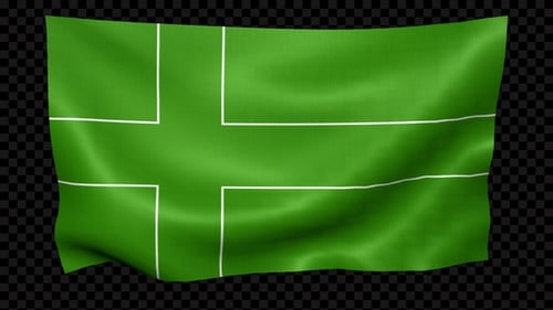 Animated Waving Green Flag with Nordic Cross Design and Alpha Channel