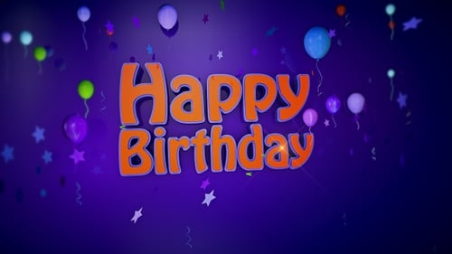 Vibrant 3D Happy Birthday Title with Floating Balloons and Confetti