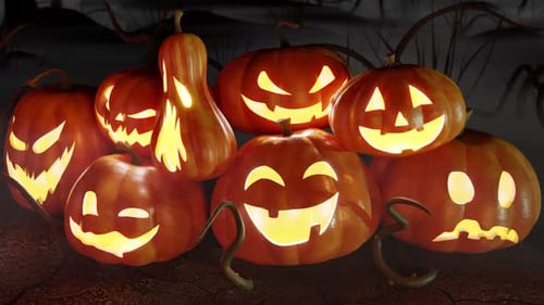 Spooky Halloween Jack-o'-Lanterns Animation Loop