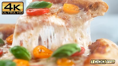 Hot Fresh Pizza Slice Pulling Cheese Delicious Food