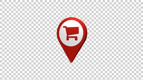 3D Animated Shopping Cart Location Pin Icon
