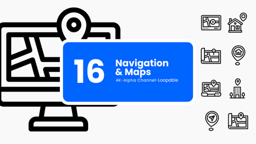 Map & GPS Animated Icons – Clean Line Style Motion Graphics (4K)