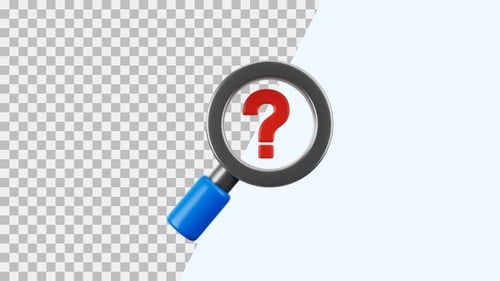 3D Animation Magnifier With Question Mark | Alpha Channel