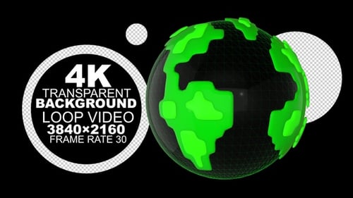 Digital Green Earth Globe Rotation on Black Background
