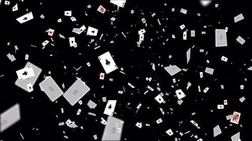 Falling poker chips on black background seamless loop animation Alpha Screen.