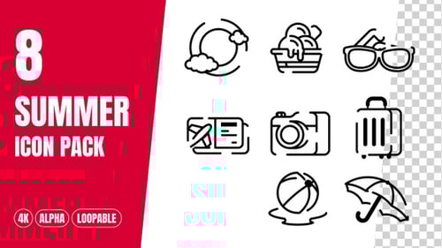 Minimalist Line Art Animated Travel and Vacation Icons