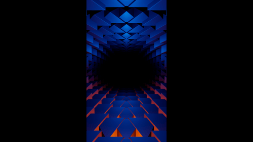 Vertical video blue and orange abstract polygonal tunnel animation