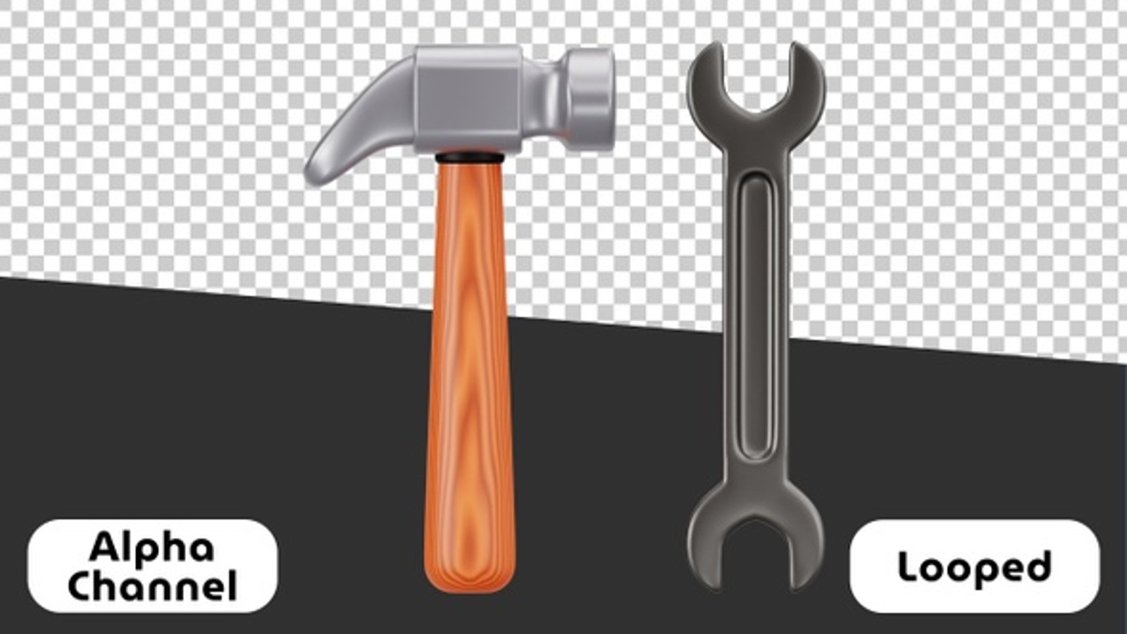 Animação 3D de ferramentas de martelo e chave inglesa | Alpha Channel ...