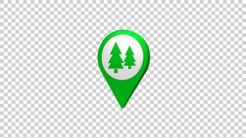 Rotating 3D Green Map Pin with Pine Trees