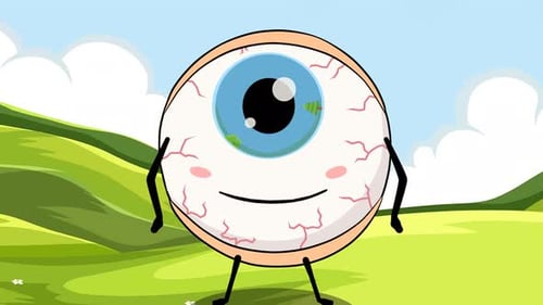 Flat Design Animated Eyeball Character Reflecting Nature