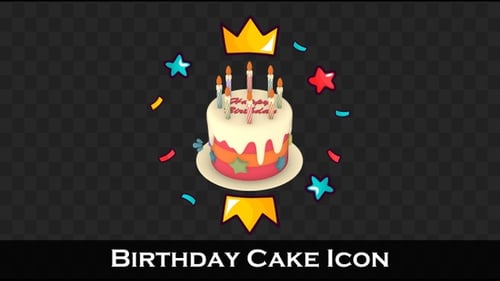 Animated Birthday Cake with Candles, Crowns, and Confetti