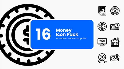 Íconos animados de dinero y moneda — Clean Line Motion Set (16x MOV)