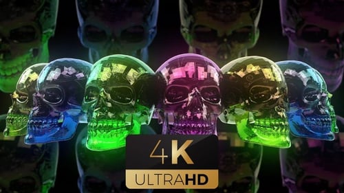 Vibrant Neon Skulls Looping Background Animation