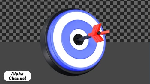 3D Target Bullseye with Arrow Hitting Center | Alpha Channel